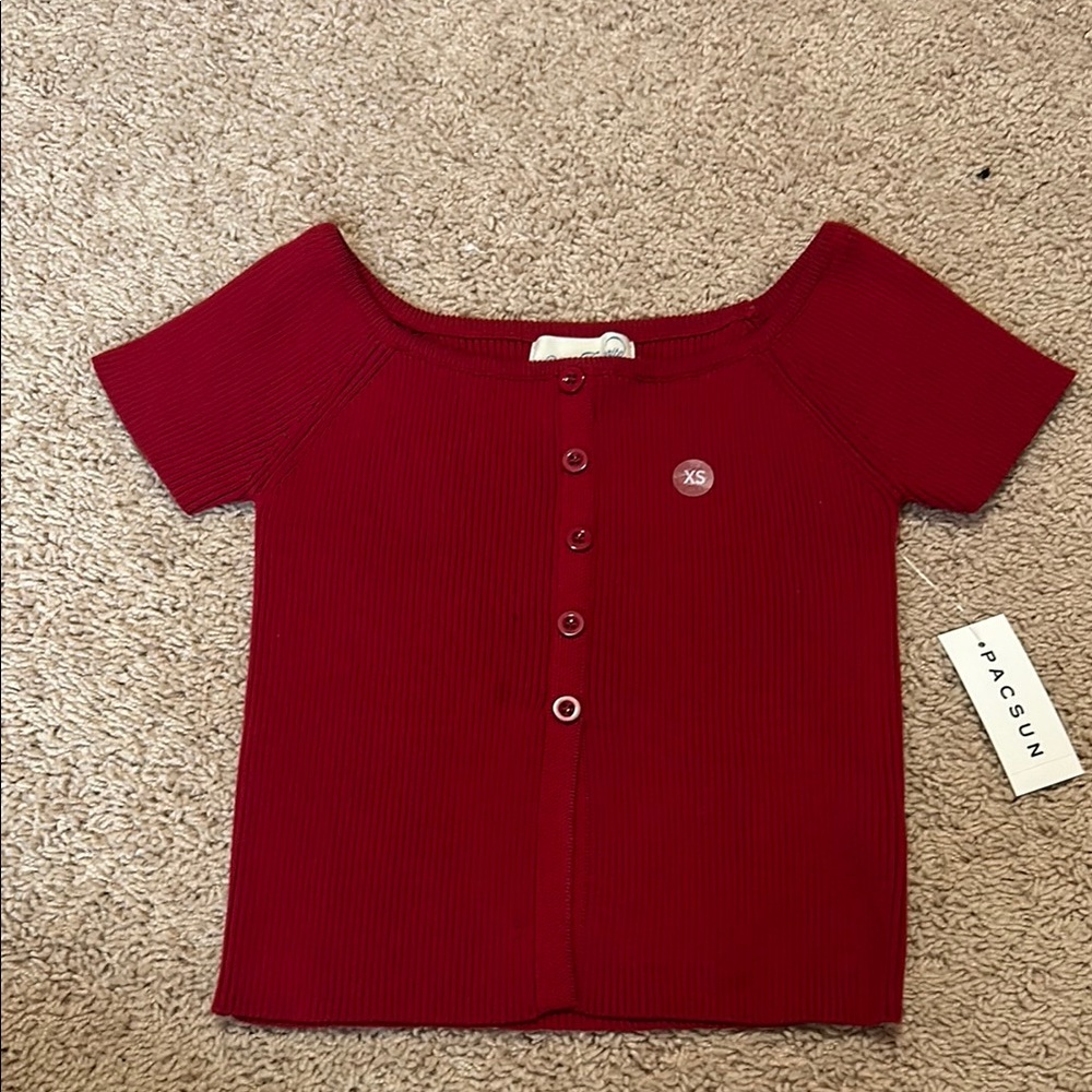 PacSun Red Button Down Shirt with Textured Fabric